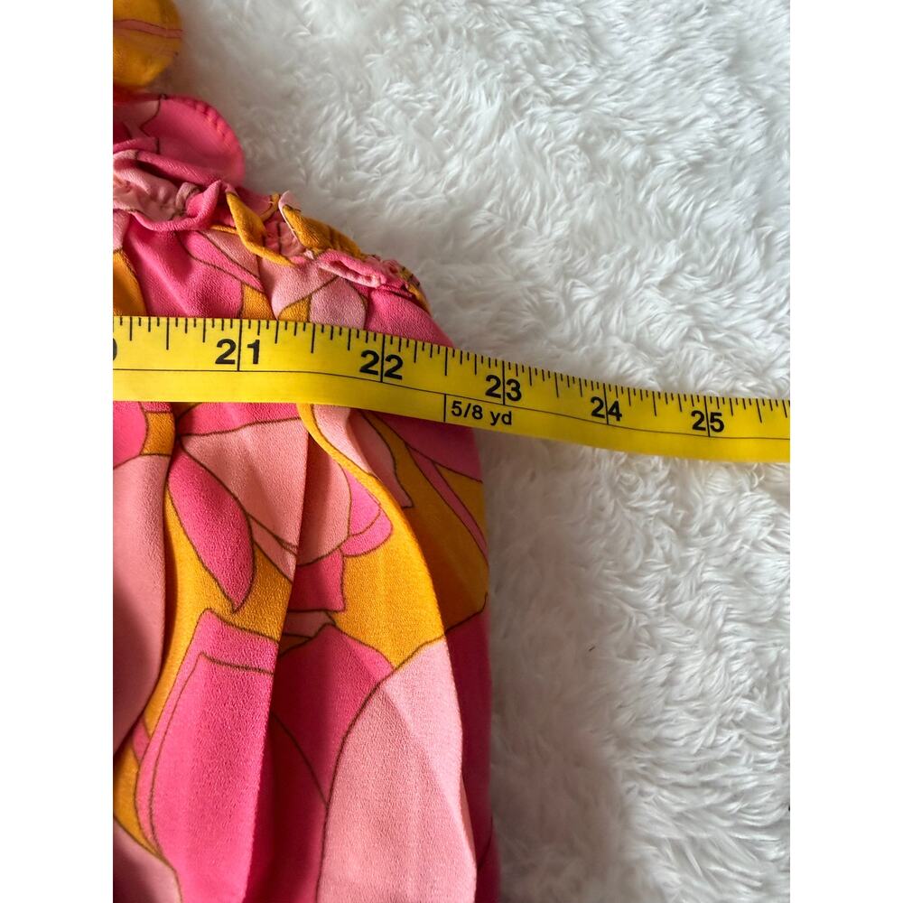 DR2 Pink Orange Floral Pleated Ruffle Sleeve Tunic Blouse XL Retro Resort - Picture 4 of 8